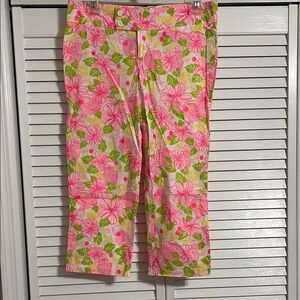 Lilly Pulitzer Pink and Green Cropped Pants Floral Capris